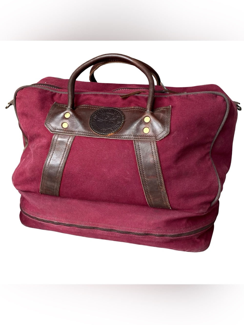Duluth Pack Boot Duffle Canvas Leather Bag Burgundy Red Weekender Carry On